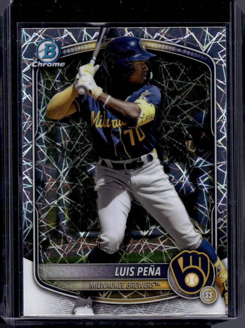 Luis Pena Prospects Lazer Refractor 2025 Bowman Chrome #BCP-239 Brewers: Bowman Baseball MLB Trading & Sports Cards, Sports Cards for Sale Near Me, World Series & Hall of Fame Players, SP, SSP, Chrome, 1st Bowman, Auction Memorabilia Lots Sold On Line