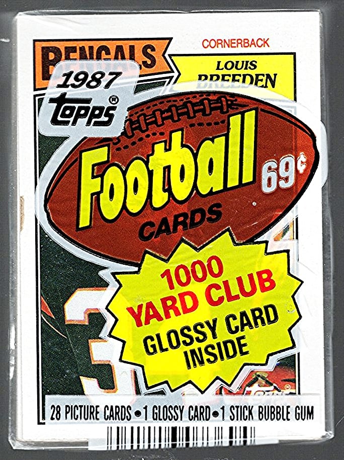 1987 Topps Series 1 Football Retail Box Cello Pack: Vintage Valuable Football NFL Trading & Sports Cards, Old Sports Cards Sold On Line, Auction Lots Sold On Line, Super Bowl and Hall of Fame Players, Dallas Cowboys, Buffalo Bills, Steelers, 49ers, Joe