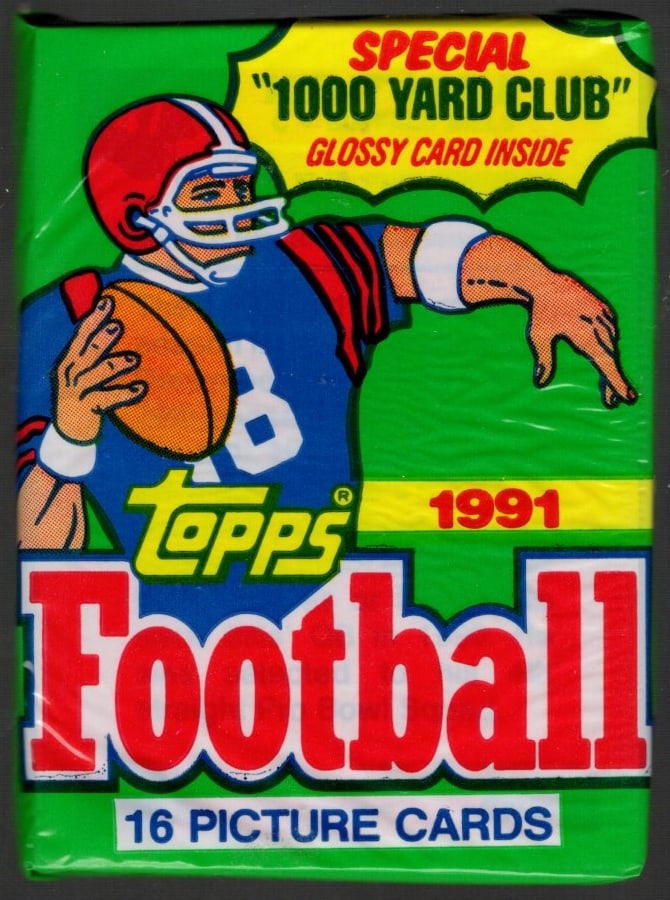 1991 Topps Football Card Retail Box Wax Pack NFL Trading Card, Sports Cards: Vintage Valuable Football NFL Trading & Sports Cards, Old Sports Cards Sold On Line, Auction Lots Sold On Line, Super Bowl and Hall of Fame Players, Dallas Cowboys, Buffalo Bills, Steelers, 49ers, Joe