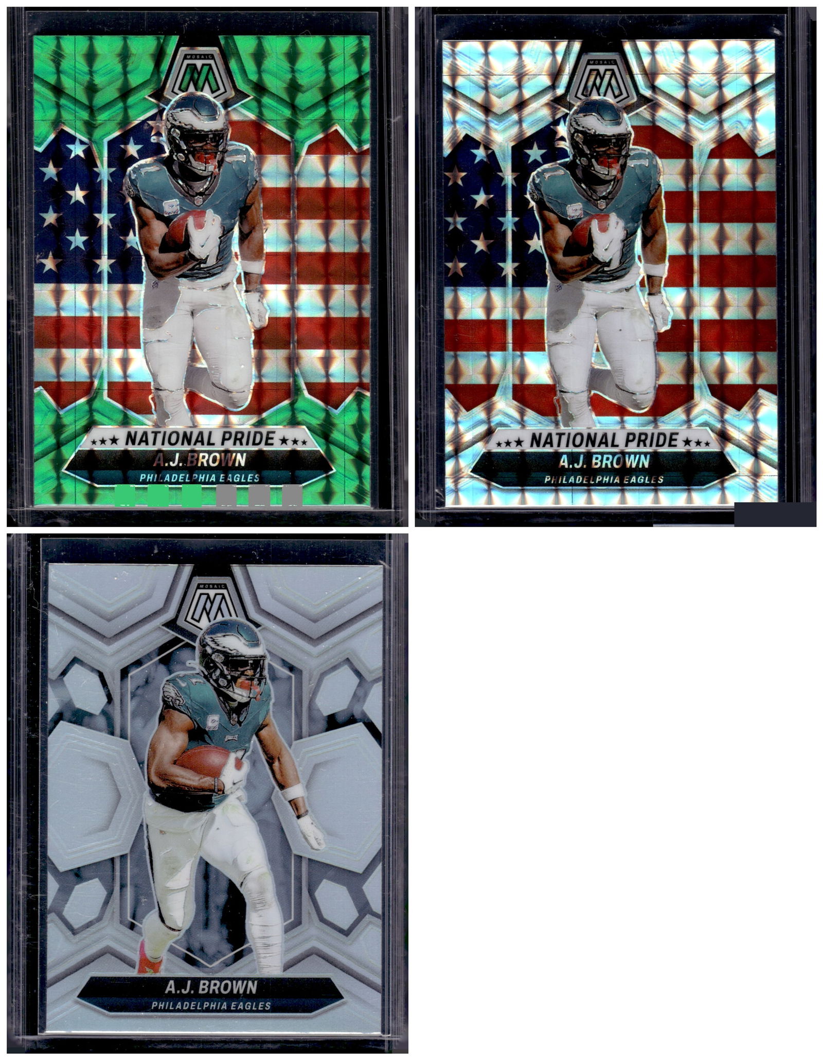 Lot of 3 Aj Brown 2024 Mosaic Silver Prizms/Mosaic Prizms. Philadelphia Eagles (1 of 2)