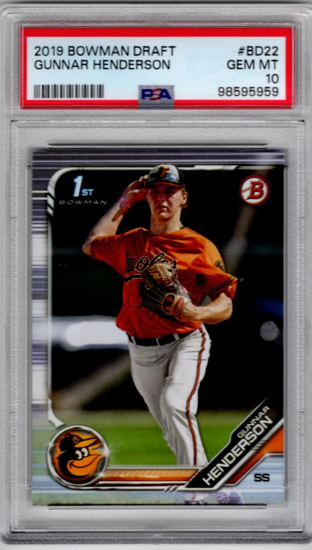 Gunnar Henderson 1st Bowman 2019 Bowman Draft #BD22 PSA 10 Baltimore Orioles (1 of 2)