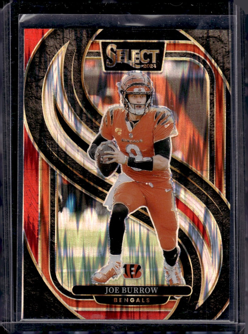 Joe Burrow Red/Black Shock Prizm 2024 Select #127 Cincinnati Bengals: Panini Select, Prizm, Mosaic, Contenders, Zenith, Phoenix, Illusions, Absolute, Rookie NFL Sports Trading Cards, SP, SSP, Cards, Football Cards for Sale Near Me, Superbowl & Hall of Fame Player Cards,