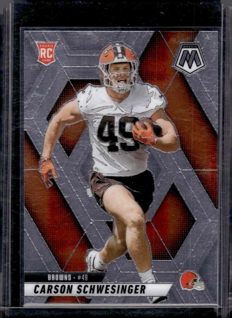 Carson Schwesinger Rookie Card 2025 Mosaic #371 Cleveland Browns: Panini Select, Prizm, Mosaic, Contenders, Zenith, Phoenix, Illusions, Absolute, Rookie NFL Sports Trading Cards, SP, SSP, Cards, Football Cards for Sale Near Me, Superbowl & Hall of Fame Player Cards,