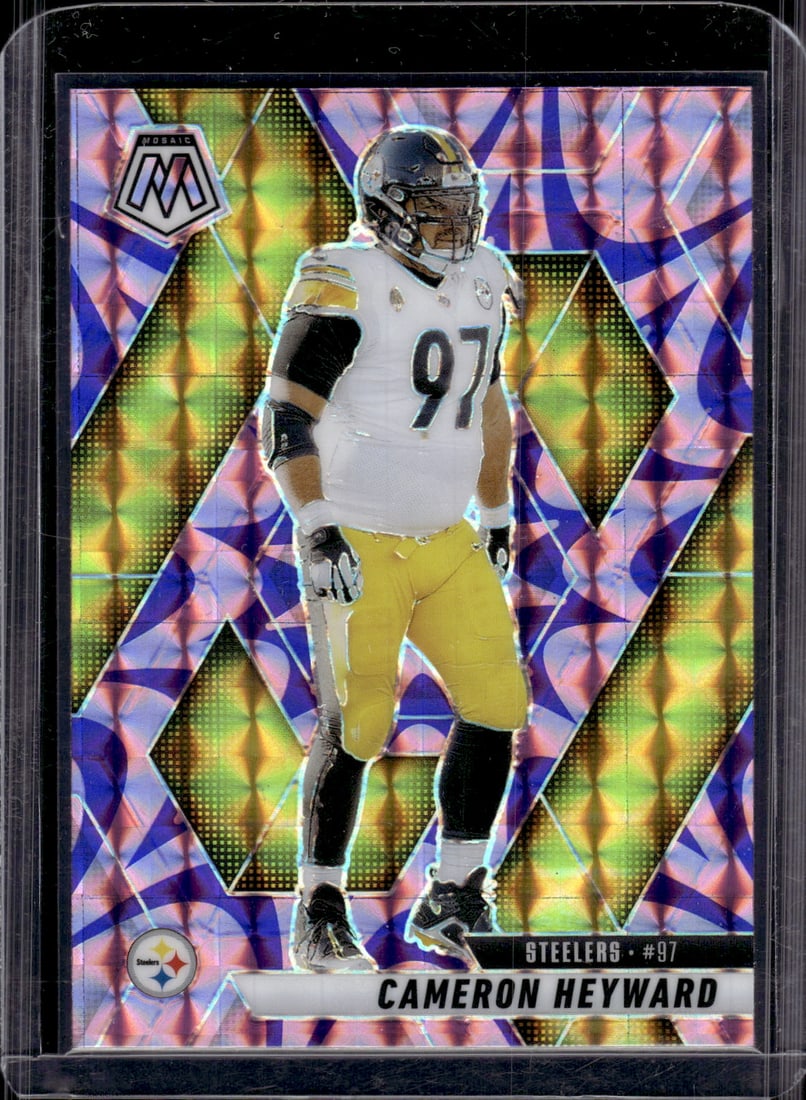 Cameron Heyward Purple Reactive Prizm 2025 Mosaic #172 Pittsburgh Steelers: Panini Select, Prizm, Mosaic, Contenders, Zenith, Phoenix, Illusions, Absolute, Rookie NFL Sports Trading Cards, SP, SSP, Cards, Football Cards for Sale Near Me, Superbowl & Hall of Fame Player Cards,