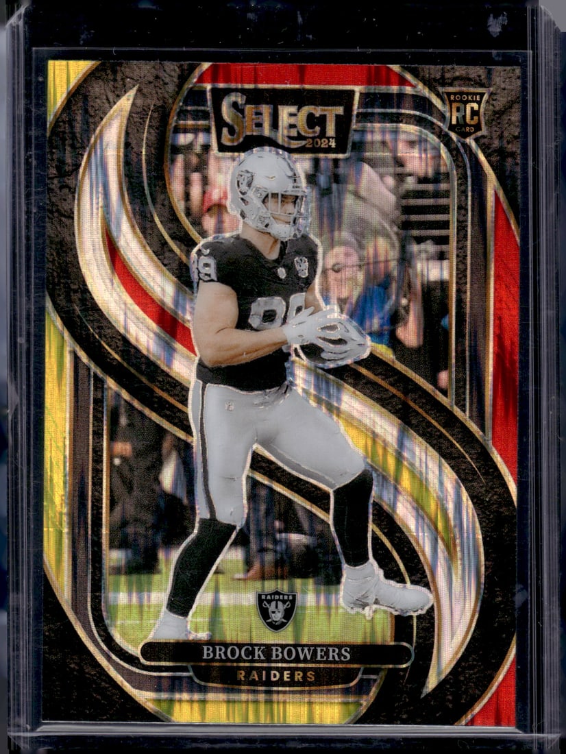 Brock Bowers Rookie Card Yellow/Red Shock Prizm 2024 Select #118 Raiders: Panini Select, Prizm, Mosaic, Contenders, Zenith, Phoenix, Illusions, Absolute, Rookie NFL Sports Trading Cards, SP, SSP, Cards, Football Cards for Sale Near Me, Superbowl & Hall of Fame Player Cards,