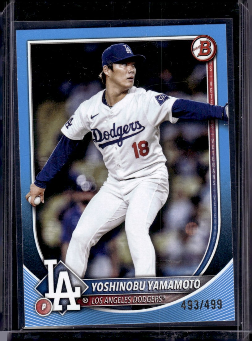 Yoshinobu Yamamoto Sky Blue /499 2025 Bowman #18 Los Angeles Dodgers: Bowman Baseball MLB Trading & Sports Cards, Sports Cards for Sale Near Me, World Series & Hall of Fame Players, SP, SSP, Chrome, 1st Bowman, Auction Memorabilia Lots Sold On Line
