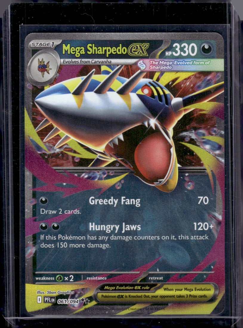 2025 Pokemon Phantasmal Flames Mega Sharpedo Ex #61: Pokemon Trading Card Game Cards, Charizard, Pikachu, Mewtwo, Reverse Holo, Holo Rare, Secret Rare Cards, Full Art Cards, Eevee, Ultra Rare Card, Illustration Rare, Special Illustration Rare SIR