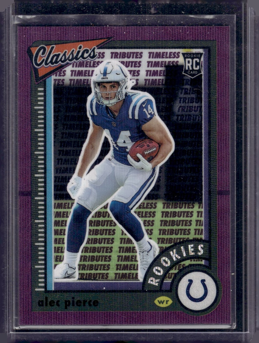 Alec Pierce Purple Wave Rookie /50 2022 Panini Classics #180 Indianapolis Colts: Panini Select, Prizm, Mosaic, Contenders, Zenith, Phoenix, Illusions, Absolute, Rookie NFL Sports Trading Cards, SP, SSP, Cards, Football Cards for Sale Near Me, Superbowl & Hall of Fame Player Cards,