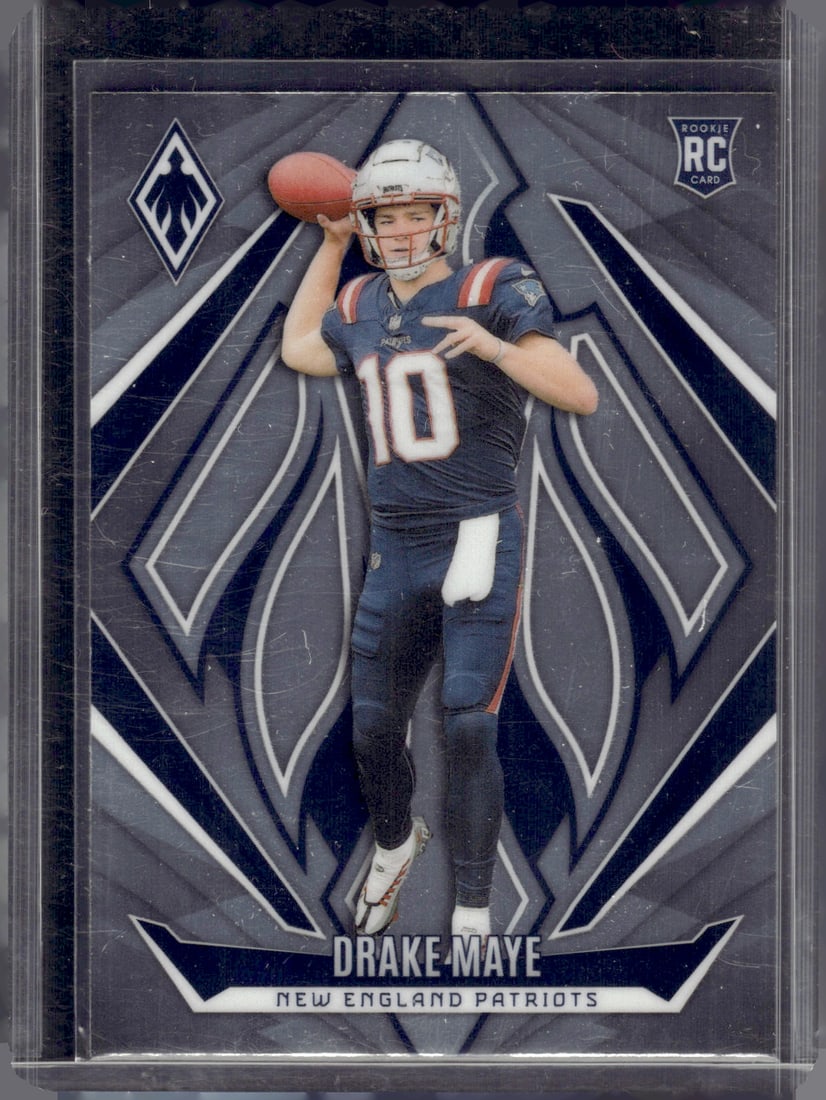 Drake Maye Rookie Card 2024 Panini Phoenix #179 New England Patriots: Panini Select, Prizm, Mosaic, Contenders, Zenith, Phoenix, Illusions, Absolute, Rookie NFL Sports Trading Cards, SP, SSP, Cards, Football Cards for Sale Near Me, Superbowl & Hall of Fame Player Cards,