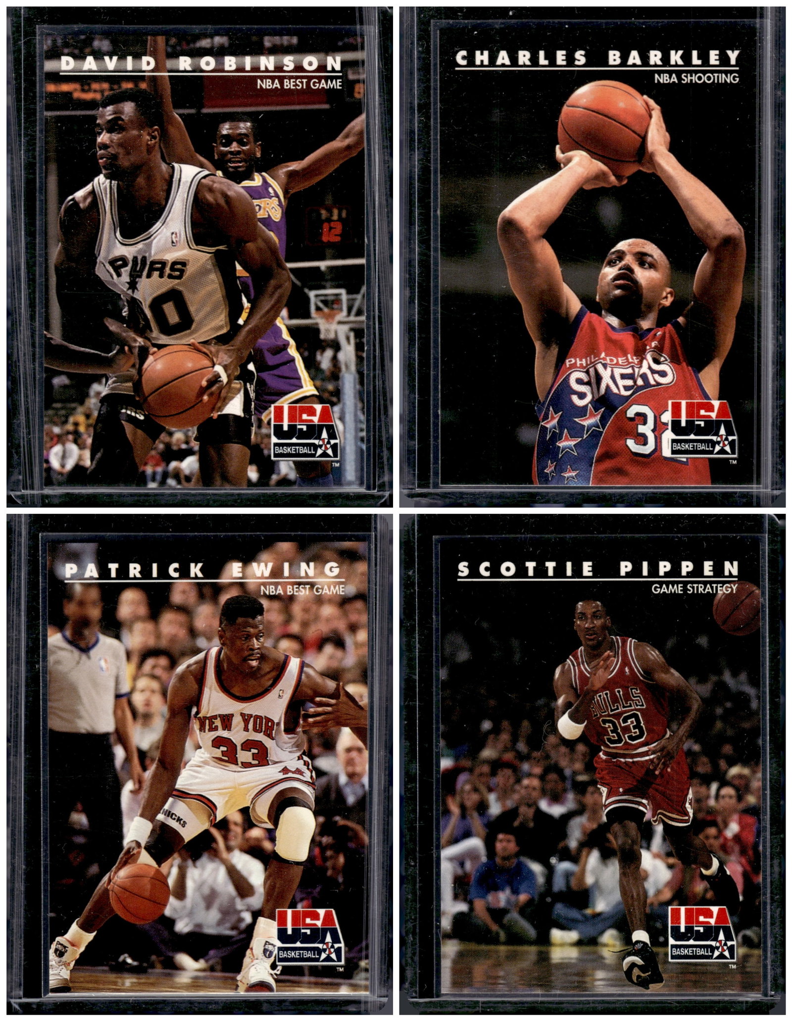 Lot of 4 1992 Skybox USA Basketball Cards. Robinson, Barkley, Ewing, Pippen: SkyBox, Basketball NBA Trading & Sports Cards, Sports Cards for Sale Near Me, Chrome, Refractor, SP, SSP, Valuable Auction Memorabilia Lots Sold On Line, NBA Championship & Hall of Fame Player Cards