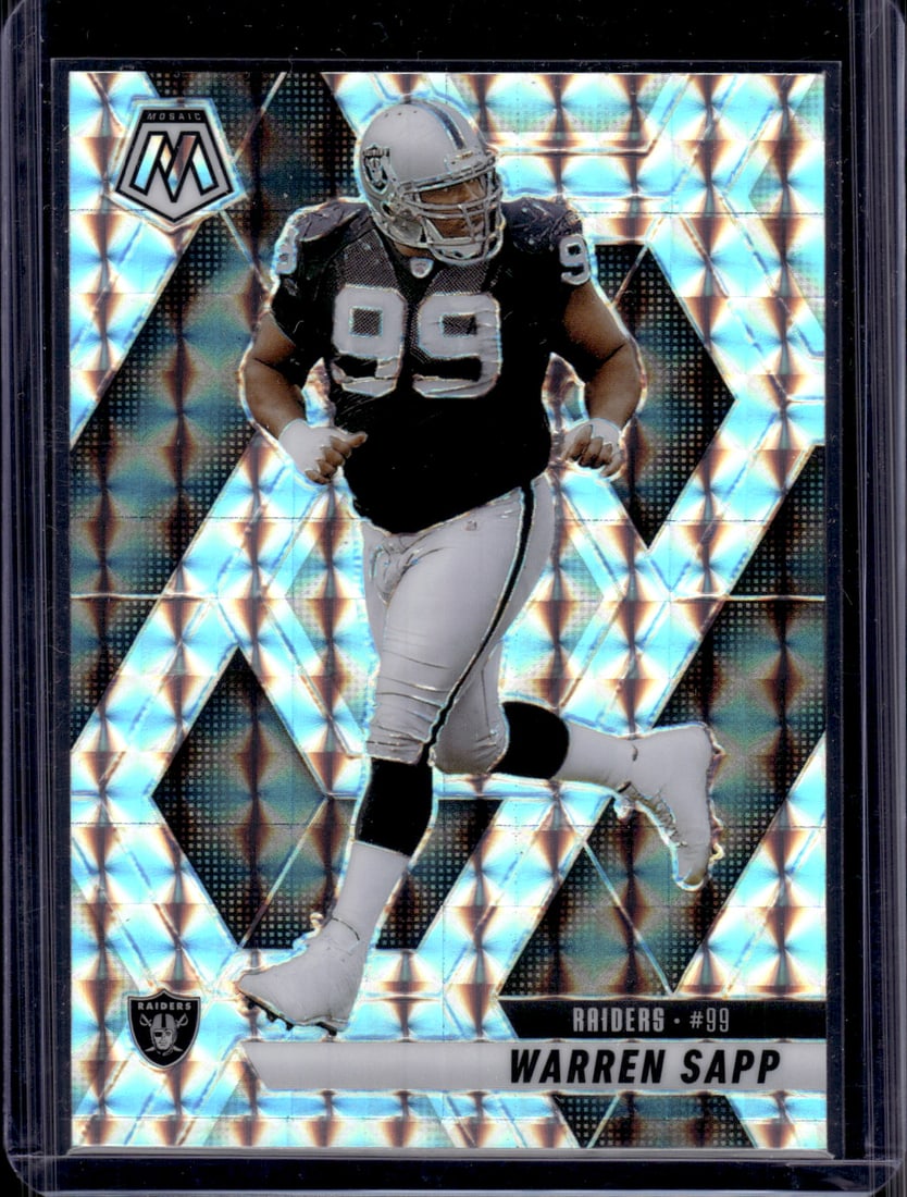 Warren Sapp Silver Mosaic Prizm 2025 Mosaic #68 Raiders: Panini Select, Prizm, Mosaic, Contenders, Zenith, Phoenix, Illusions, Absolute, Rookie NFL Sports Trading Cards, SP, SSP, Cards, Football Cards for Sale Near Me, Superbowl & Hall of Fame Player Cards,