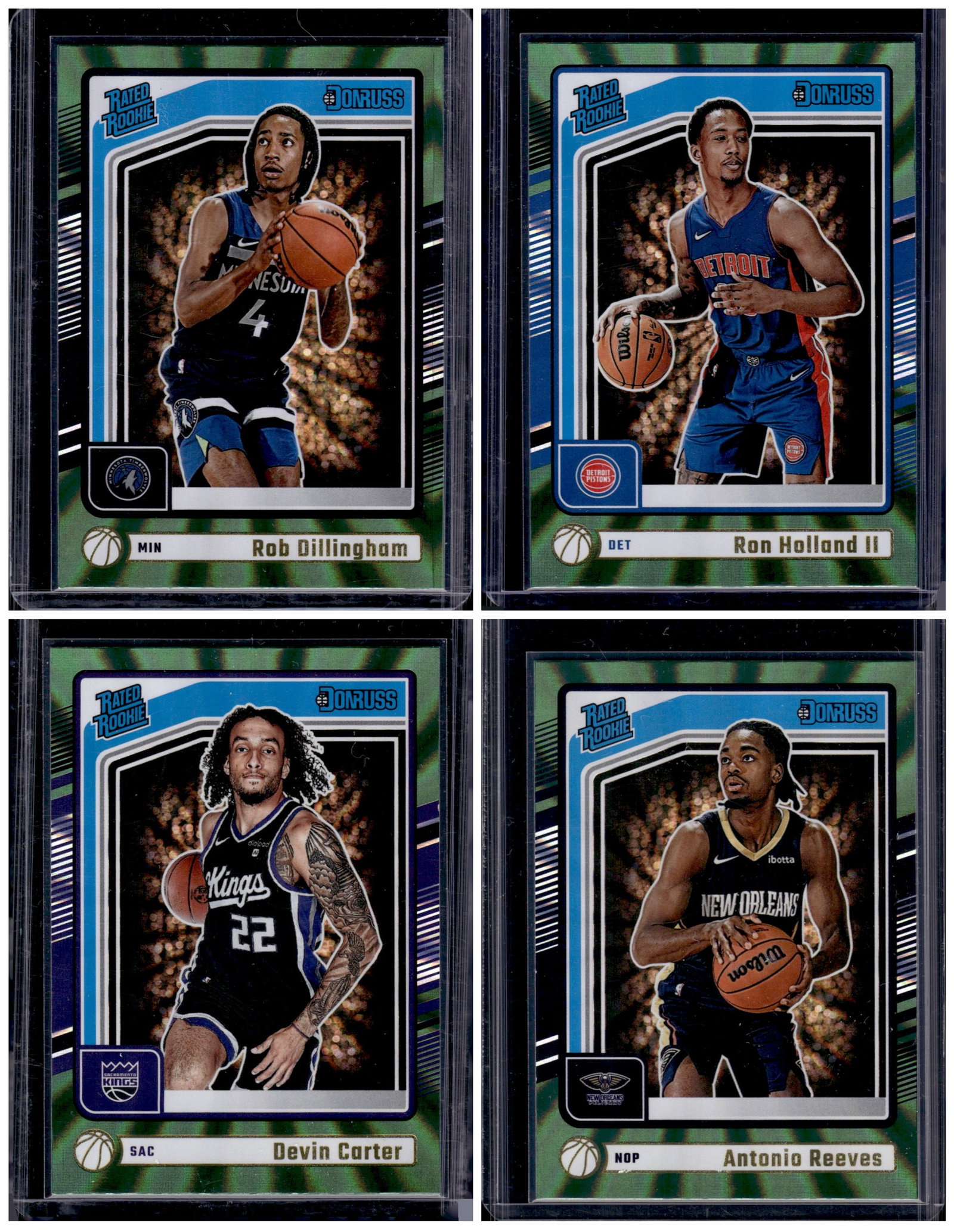 Lot of 4 2024-25 Donruss NBA Green Laser Rookies. Rob Dillingham, Ron Holland, Carter, Reeves: Donruss Optic Basketball NBA Sports & Trading Cards, SP, SSP, NBA Championship & Hall of Fame Player Cards, Valuable Auction Memorabilia Lots Sold On Line, Sports Cards for Sale Near Me