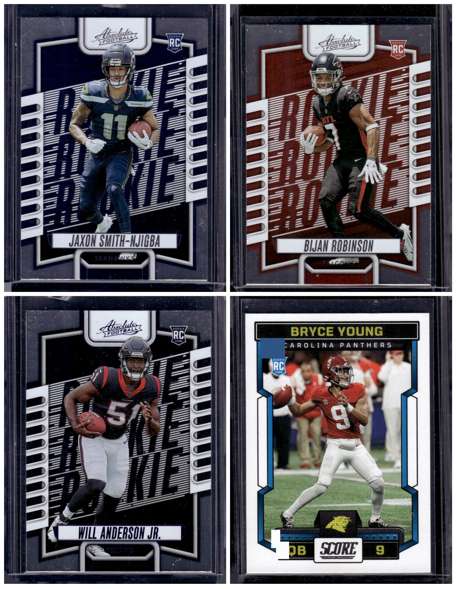 Lot of 4 2023 NFL Rookie Cards. Smith-Njigba, Bijan Robinson, Anderson Jr., Bryce Young (1 of 2)