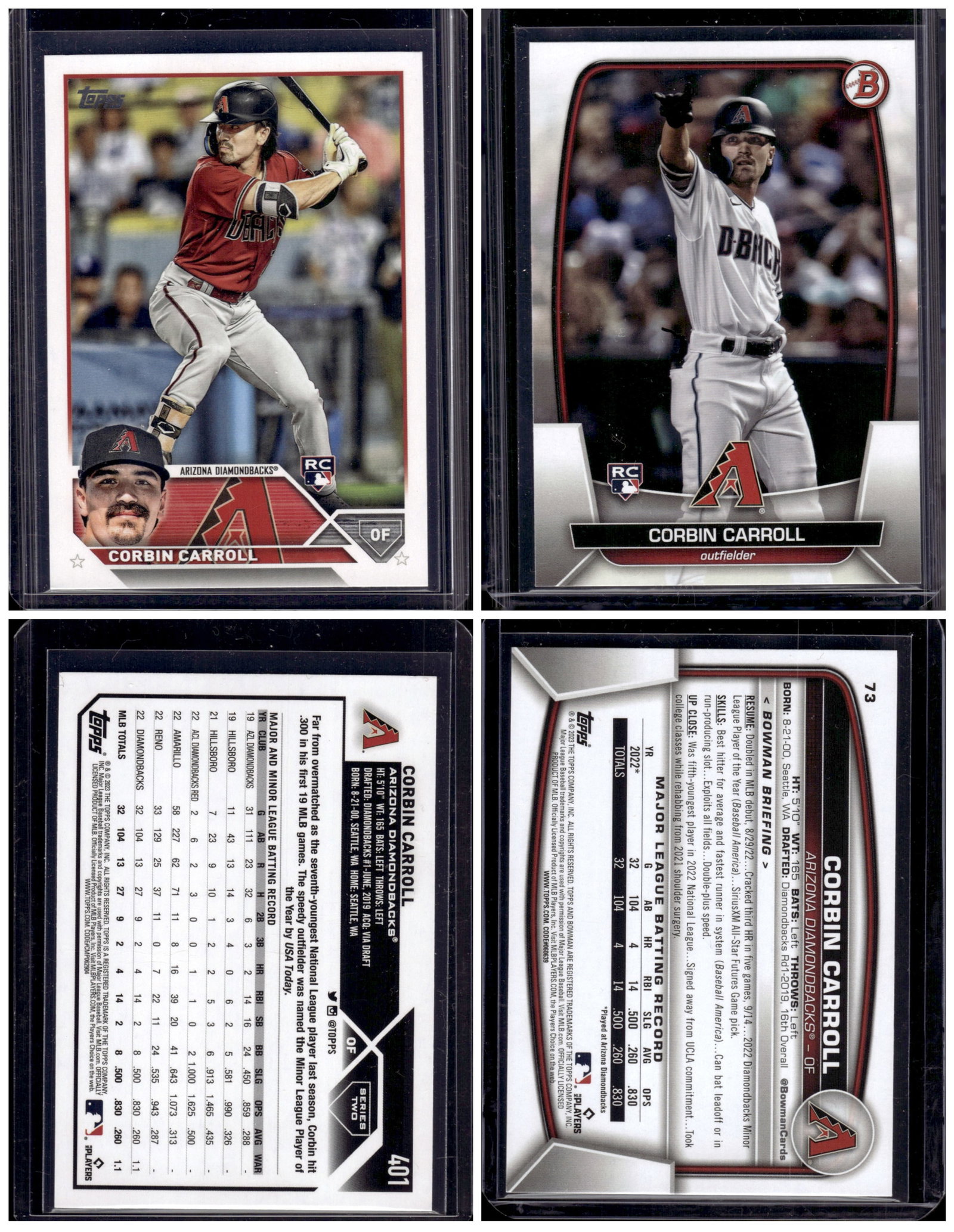 Lot of 2 Corbin Carroll Rookie Cards Bowman and Topps. Arizona Diamondbacks (1 of 1)