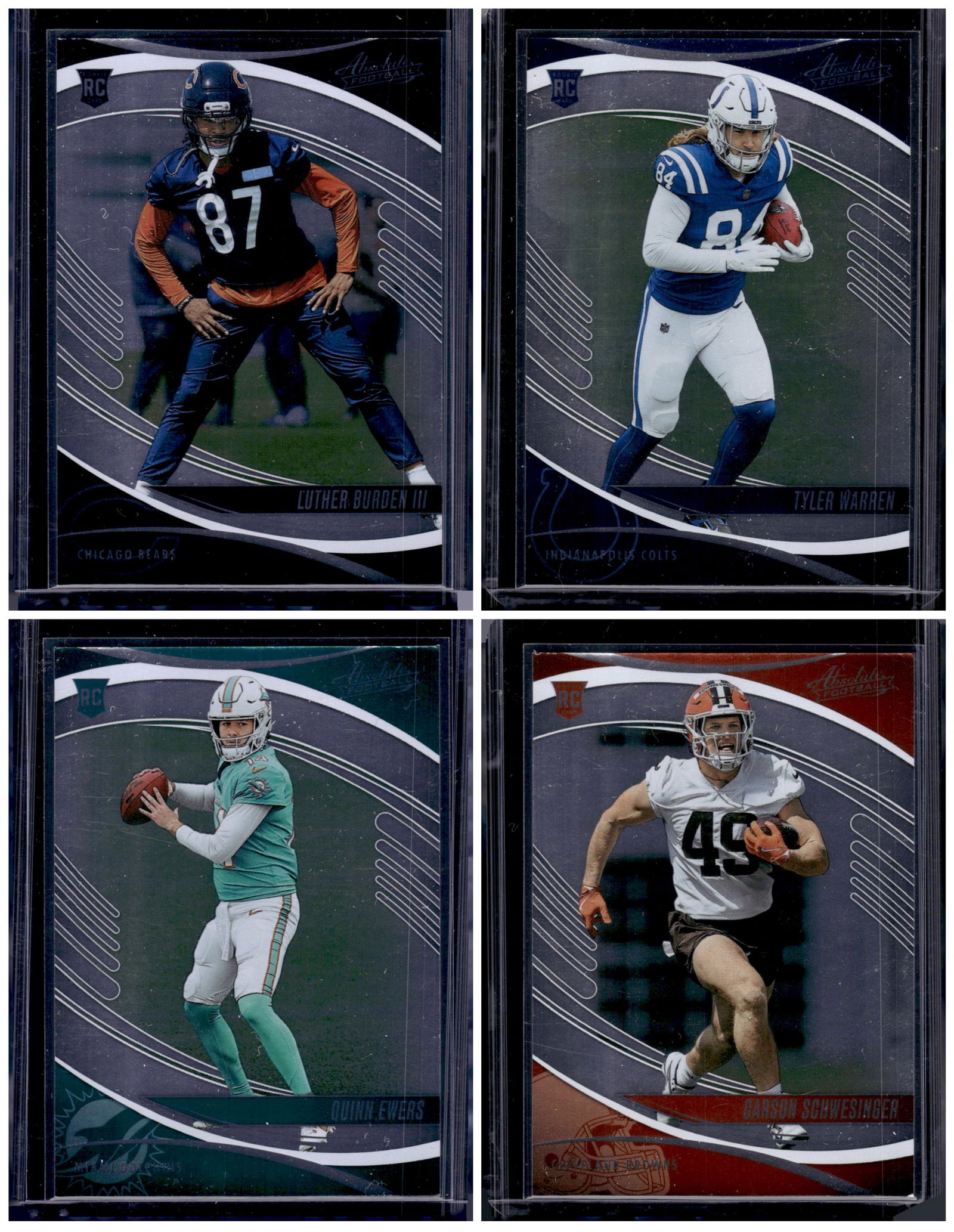 Lot of 4 2025 Absolute NFL Rookie Cards. Burden III, Warren, Ewers, Schwesinger (1 of 2)