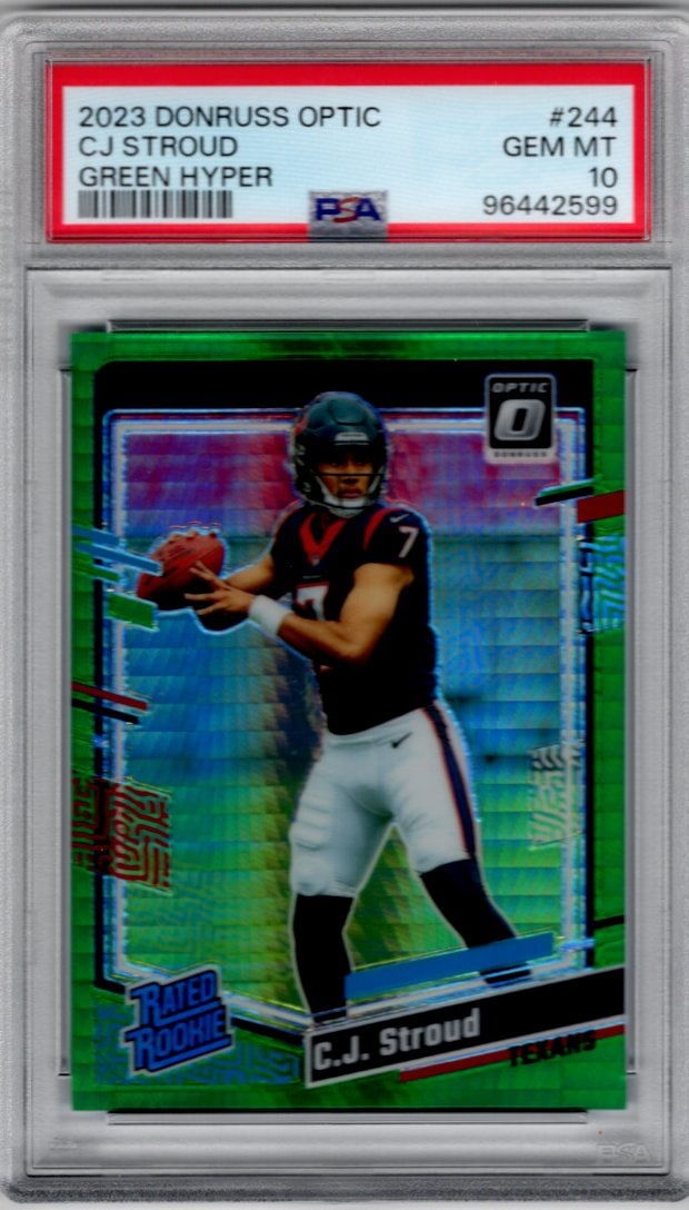 Cj Stroud Rookie Card Green Hyper 2023 Donruss Optic #244 PSA 10 Houston Texans (1 of 2)