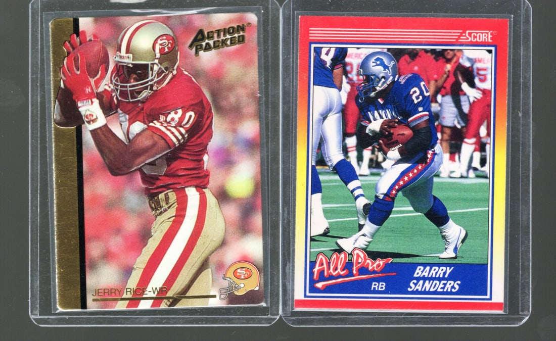 Barry Sanders 1990 Score & Jerry Rice 1992 Action Packed Vintage NFL Trading Cards (1 of 2)