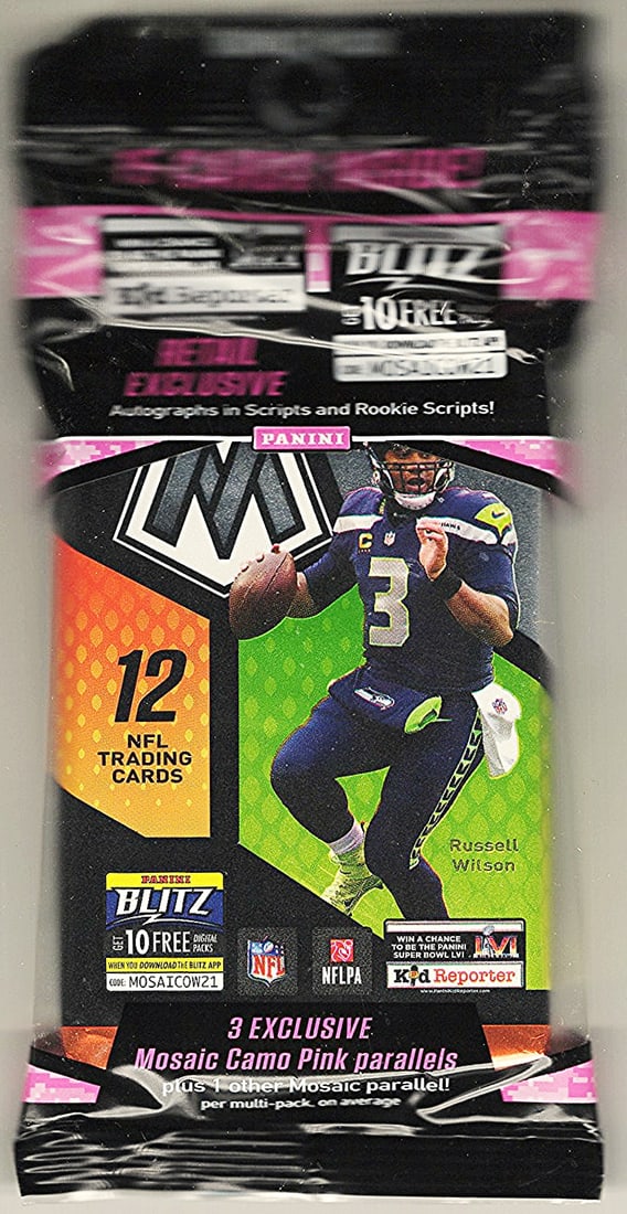 2021 Panini Mosaic CELLO FAT PACK (A 15 Card Pack + Bonus 3 Card Pink Mosaic Prizm Pack): Panini Rookie Football NFL Trading & Sports Cards, Football & Sports Cards for Sale Near Me, Silver, Wave, Autographs, SP, SSP, Numbered, Super Bowl & Hall of Fame Players, Valuable Auction Memorabili