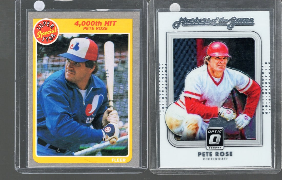Pete Rose 1985 Fleer 4,000th Hit #640& 2016 Donruss Optic Masters of the Game #MG14 (1 of 2)