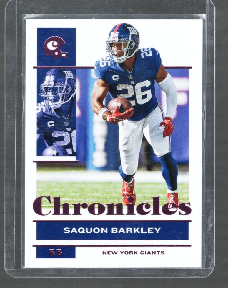 Saquon Barkley Pink Variation 2021 Panini Chronicles #66 NFL Trading Cards: Panini Select, Prizm, Mosaic, Contenders, Zenith, Phoenix, Illusions, Absolute, Rookie NFL Sports Trading Cards, SP, SSP, Cards, Football Cards for Sale Near Me, Superbowl & Hall of Fame Player Cards,