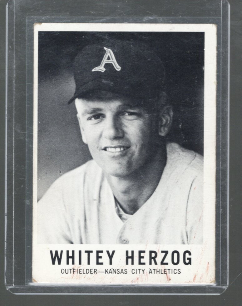 1960 Leaf Sports Novelties Whitey Herzog #71 Vintage Kansas City Athletics Baseball Card: Leaf Baseball MLB Trading & Sports Cards, Old Sports Cards for Sale Near Me, Auction Memorabilia Lots for Sale On Line, World Series & Hall of Fame Players