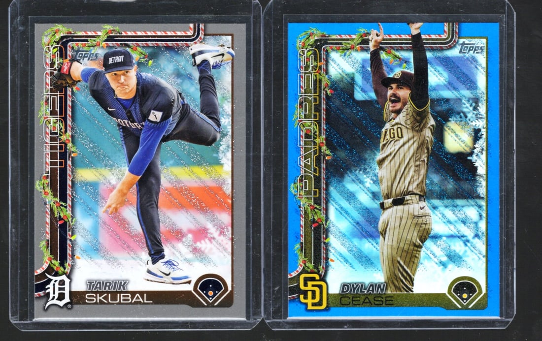 Tarik Skubal Gray Sandglitter & Dylan Cease Blue Metallic Glitter 2025 Topps Holiday: Topps Baseball MLB Trading & Sports Cards, Sports Cards for Sale Near Me, World Series & Hall of Fame Players Memorabilia, Refractors, X-Fractors, Numbered, SP, SSP, Valuable Auction Memorabilia Lots 