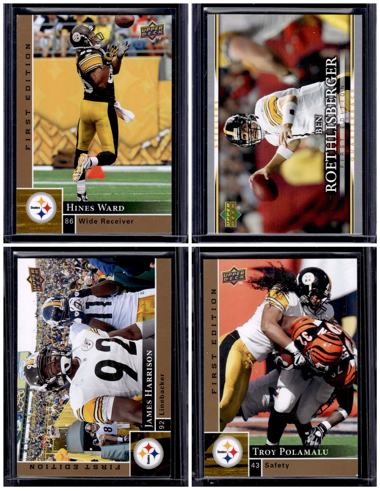 Lot of 4 2007 & 2009 Upper Deck First Edition Steeler Cards. See Pictures: Upper Deck, Vintage Football NFL Trading Cards, Old Sports Cards for Sale Near Me, Hall of Fame & Super Bowl Player Cards, Auction Memorabilia Lots for Sale on Line