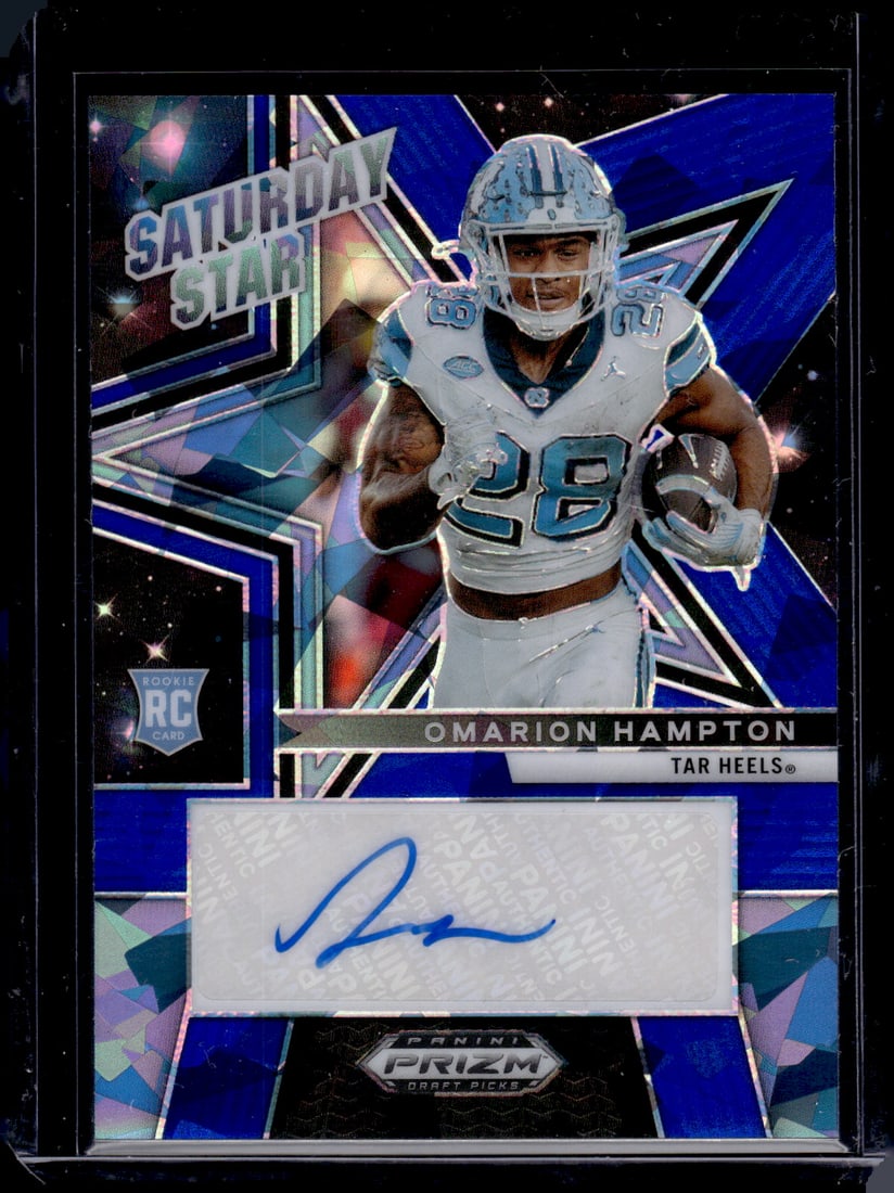 Omarion Hampton Rookie Auto Blue Ice /149 2025 Prizm Draft Picks #SSS-OHN: Panini Select, Prizm, Mosaic, Contenders, Zenith, Phoenix, Illusions, Absolute, Rookie NFL Sports Trading Cards, SP, SSP, Cards, Football Cards for Sale Near Me, Superbowl & Hall of Fame Player Cards,