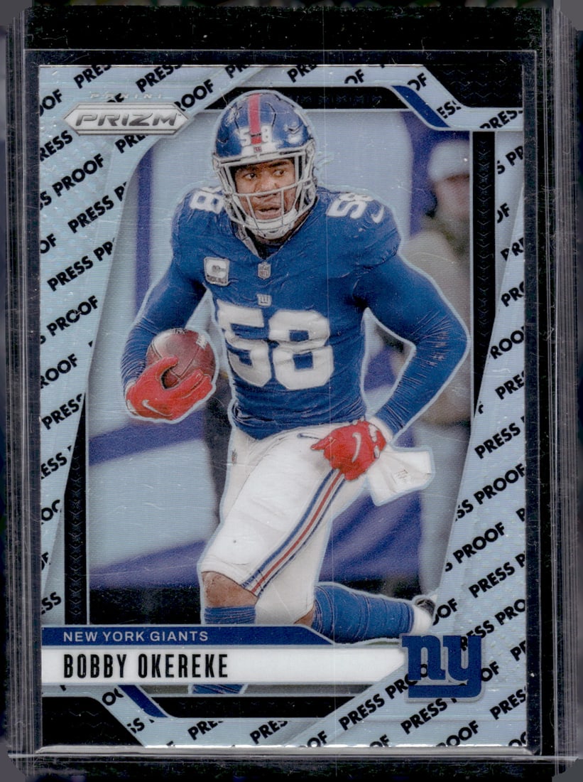 Bobby Okereke Press Proof Silver Prizm SSP 2024 Panini Prizm #216 New York Giants: Panini Select, Prizm, Mosaic, Contenders, Zenith, Phoenix, Illusions, Absolute, Rookie NFL Sports Trading Cards, SP, SSP, Cards, Football Cards for Sale Near Me, Superbowl & Hall of Fame Player Cards,