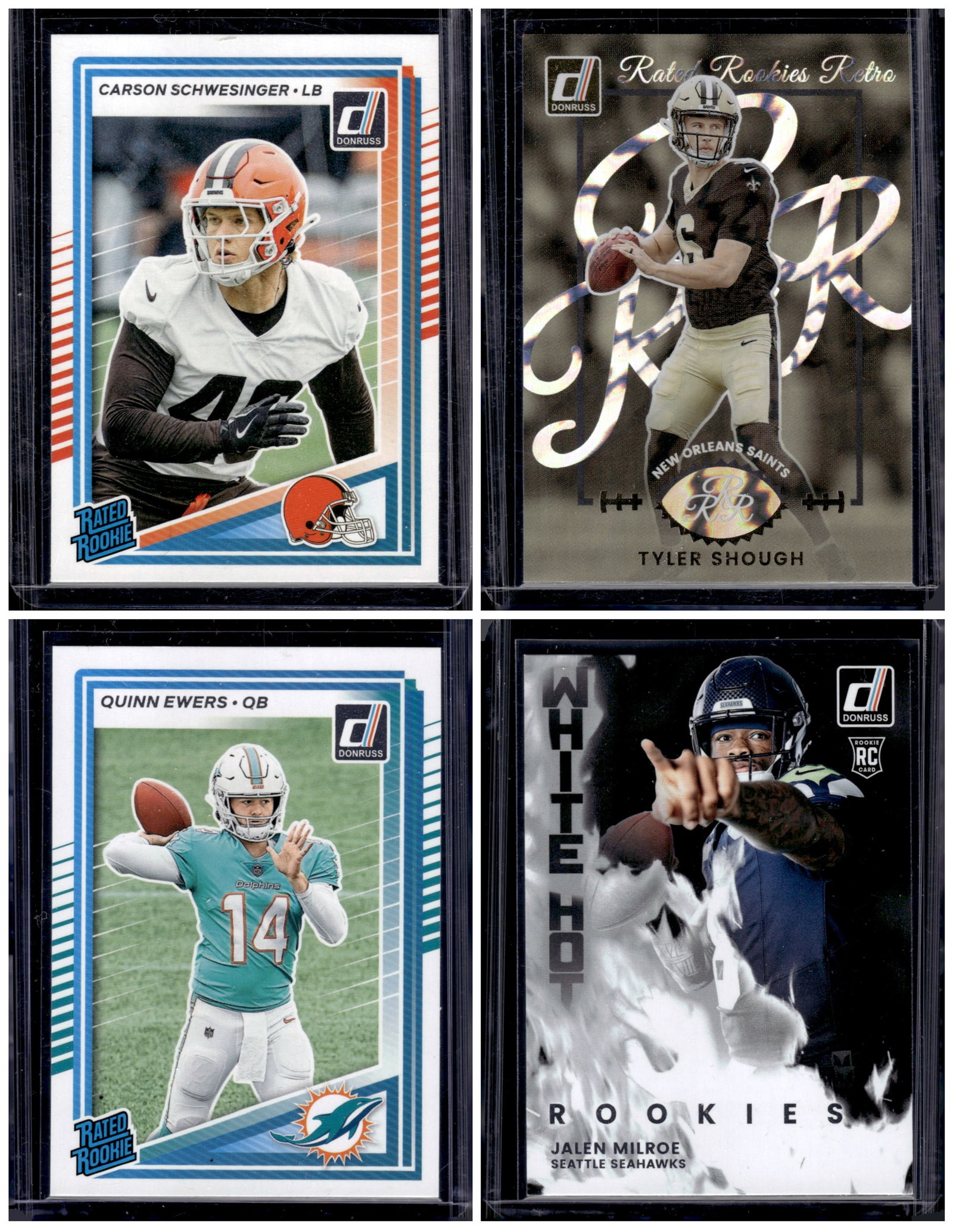 Lot of 4 2025 Donruss NFL Rookie Cards. Schwesinger, Shough, Ewers, Milroe: Donruss Football NLF Trading & Sports Cards, Sports Cards for Sale Near Me, Valuable Memorabilia Auction Lots Sold On Line, SP, SSP
