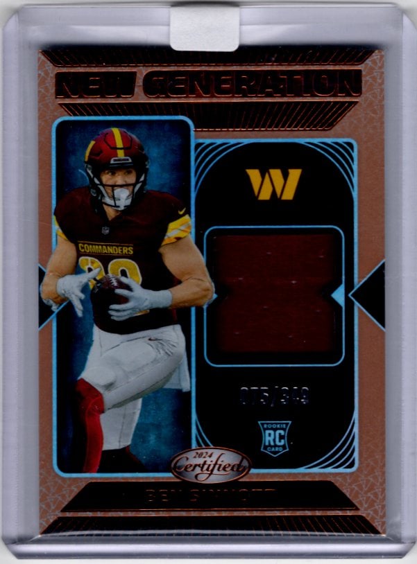 Ben Sinnott Rookie Card Patch /349 2024 Panini Certified #NGS-BST Commanders: Panini Select, Prizm, Mosaic, Contenders, Zenith, Phoenix, Illusions, Absolute, Rookie NFL Sports Trading Cards, SP, SSP, Cards, Football Cards for Sale Near Me, Superbowl & Hall of Fame Player Cards,