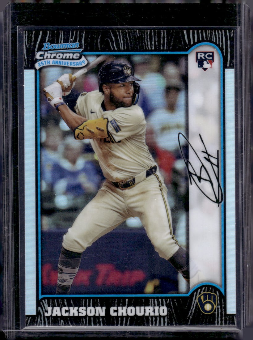 Jackson Chourio Rookie Card 25th Anniversary Refractor 2024 Bowman Chrome #BC25-14: Bowman Baseball MLB Trading & Sports Cards, Sports Cards for Sale Near Me, World Series & Hall of Fame Players, SP, SSP, Chrome, 1st Bowman, Auction Memorabilia Lots Sold On Line