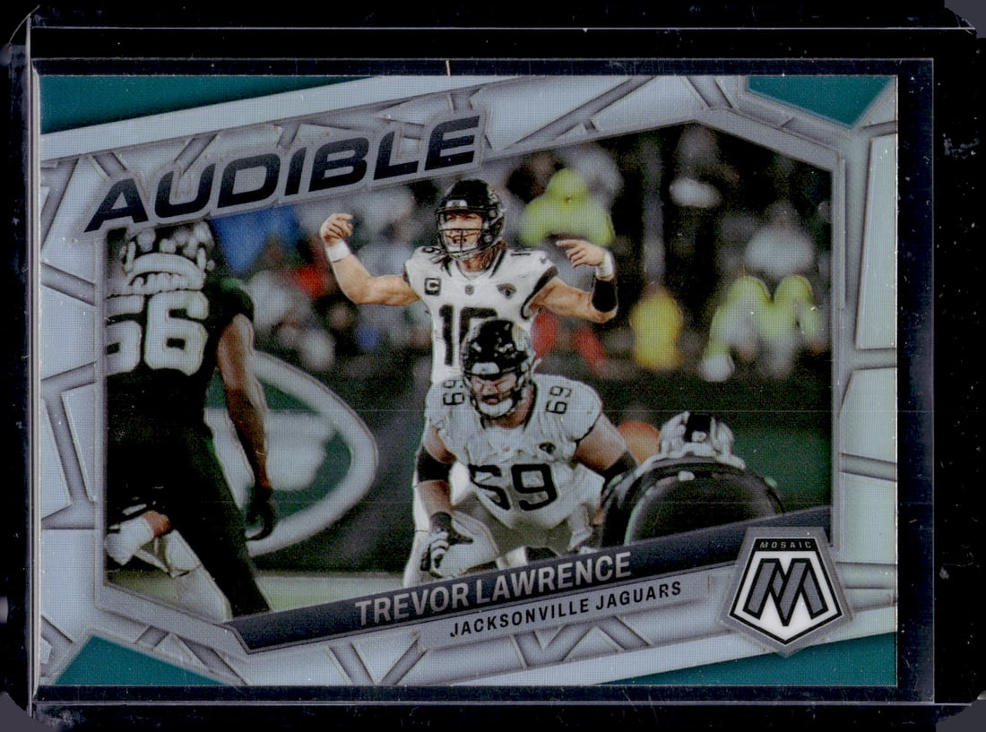 Trevor Lawrence Audible Silver Prizm 2023 Panini Mosaic #AS-TL Jaguars: Panini Select, Prizm, Mosaic, Contenders, Zenith, Phoenix, Illusions, Absolute, Rookie NFL Sports Trading Cards, SP, SSP, Cards, Football Cards for Sale Near Me, Superbowl & Hall of Fame Player Cards,