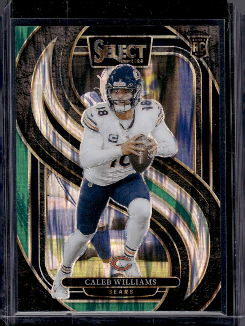 Caleb Williams Rookie Card Green/Black Shock Prizm 2024 Select #114 Chicago Bears: Panini Select, Prizm, Mosaic, Contenders, Zenith, Phoenix, Illusions, Absolute, Rookie NFL Sports Trading Cards, SP, SSP, Cards, Football Cards for Sale Near Me, Superbowl & Hall of Fame Player Cards,