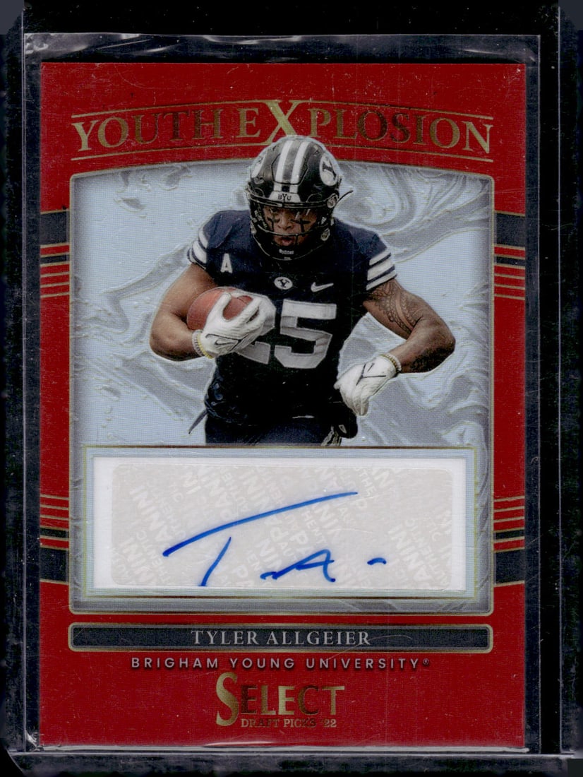 Tyler Allgeier Red Prizm Rookie Auto 2022 Select Draft Picks #YE-TAL BYU, Falcons: Panini Select, Prizm, Mosaic, Contenders, Zenith, Phoenix, Illusions, Absolute, Rookie NFL Sports Trading Cards, SP, SSP, Cards, Football Cards for Sale Near Me, Superbowl & Hall of Fame Player Cards,