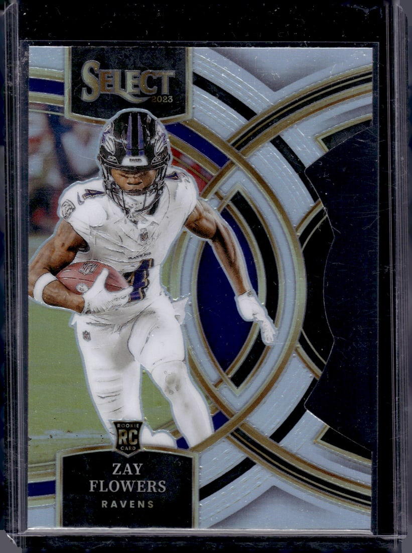 Zay Flowers Rookie Card Silver Prizm Die Cut 2023 Select #157 Baltimore Ravens: Panini Select, Prizm, Mosaic, Contenders, Zenith, Phoenix, Illusions, Absolute, Rookie NFL Sports Trading Cards, SP, SSP, Cards, Football Cards for Sale Near Me, Superbowl & Hall of Fame Player Cards,