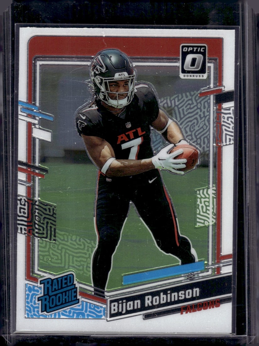 Bijan Robinson Rookie Card 2023 Donruss Optic #206 Atlanata Falcons: Donruss Football NLF Trading & Sports Cards, Sports Cards for Sale Near Me, Valuable Memorabilia Auction Lots Sold On Line, SP, SSP