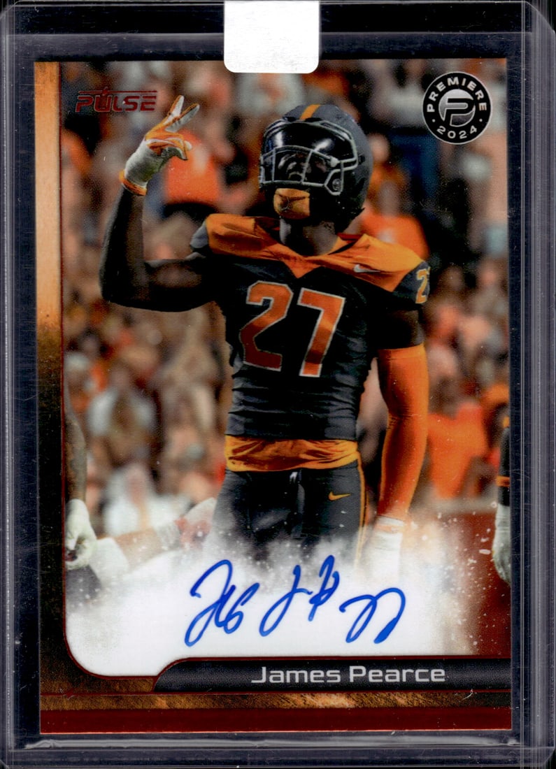 James Pearce Auto 2024 Pulse Premier Football #PF-JPA: Panini Select, Prizm, Mosaic, Contenders, Zenith, Phoenix, Illusions, Absolute, Rookie NFL Sports Trading Cards, SP, SSP, Cards, Football Cards for Sale Near Me, Superbowl & Hall of Fame Player Cards,