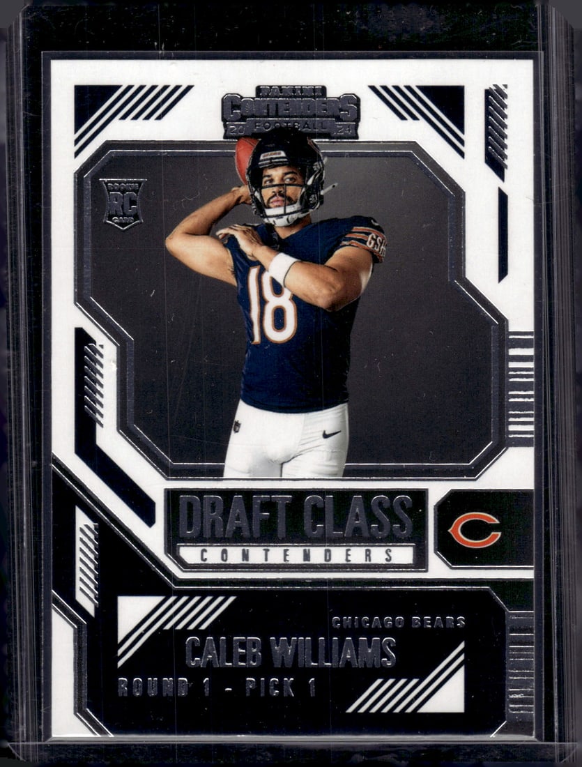 Caleb Williams Rookie Card Draft Class 2024 Contenders #1 Chicago Bears: Panini Select, Prizm, Mosaic, Contenders, Zenith, Phoenix, Illusions, Absolute, Rookie NFL Sports Trading Cards, SP, SSP, Cards, Football Cards for Sale Near Me, Superbowl & Hall of Fame Player Cards,