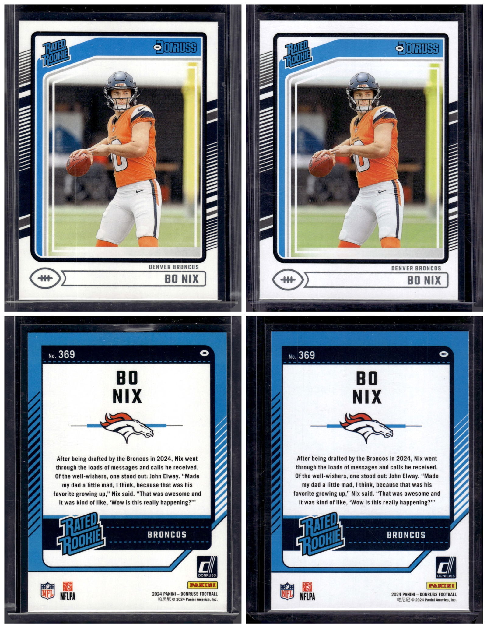 Lot of 2 Bo Nix Rookie Cards 2024 Donruss #369 Denver Broncos: Panini Select, Prizm, Mosaic, Contenders, Zenith, Phoenix, Illusions, Absolute, Rookie NFL Sports Trading Cards, SP, SSP, Cards, Football Cards for Sale Near Me, Superbowl & Hall of Fame Player Cards,