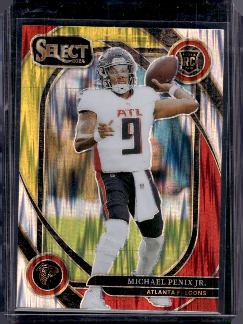 Michael Penix Jr. Rookie Card Yellow/Red Shock Club Level 2024 Select #235 Falcons: Panini Select, Prizm, Mosaic, Contenders, Zenith, Phoenix, Illusions, Absolute, Rookie NFL Sports Trading Cards, SP, SSP, Cards, Football Cards for Sale Near Me, Superbowl & Hall of Fame Player Cards,