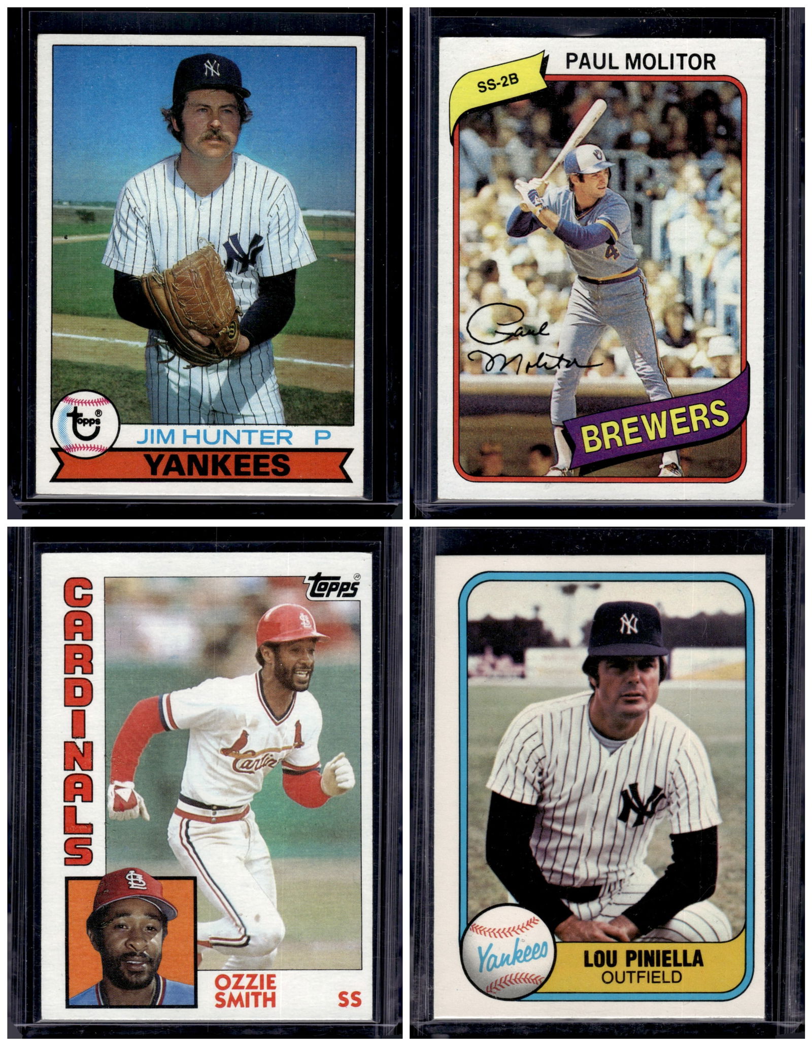 Lot of 4 Late 70s & Early 80s Baseball Cards. Hunter, Molitor, Ozzie Smith, Piniella (1 of 2)