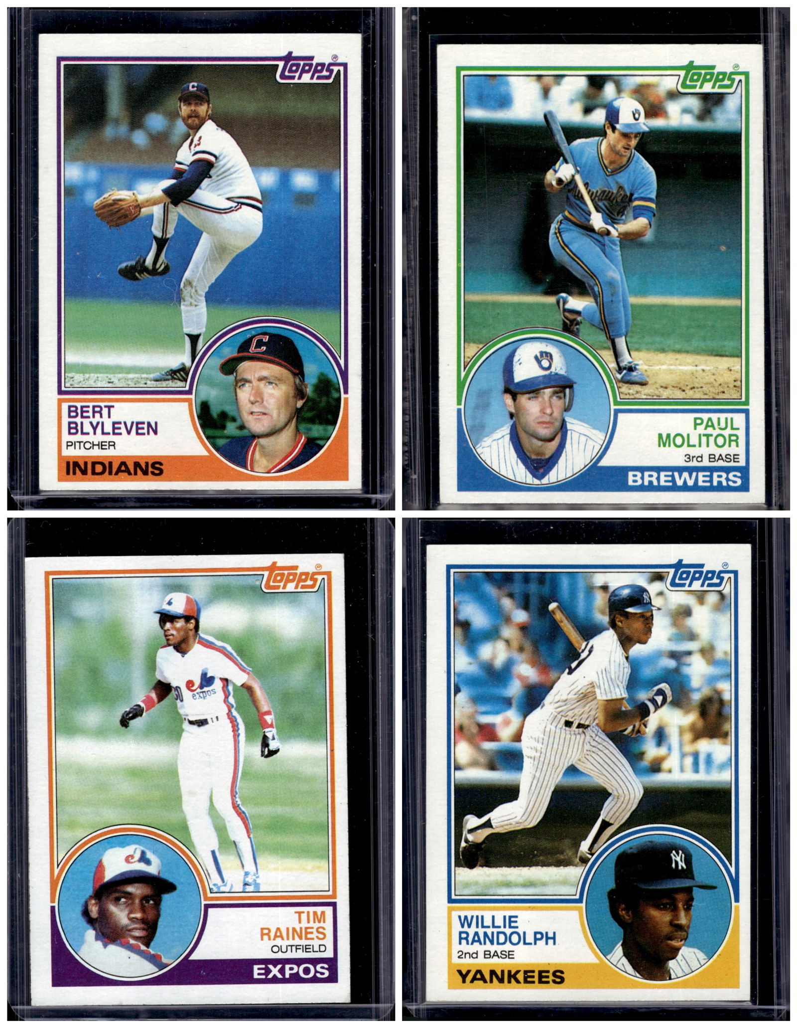 Lot of 4 1983 Topps Baseball Cards. Blyleven, Molitor, Raines, Randolph (1 of 2)