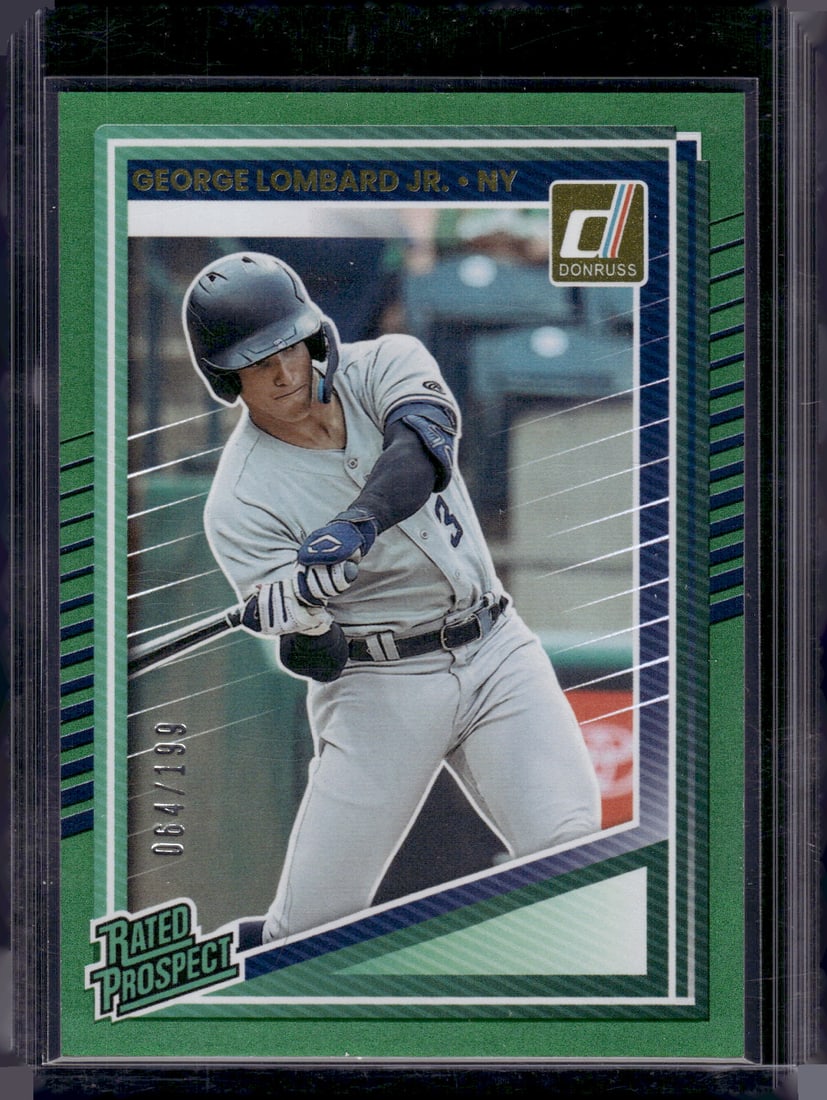 George Lombard Jr. Rated Prospect Green /199 2025 Donruss #108 New York Yankees: Donruss Baseball MLB Trading & Sports Cards, Sports Cards for Sale Near Me, Prizm, Mosaic, Select, SP, SSP, Auction Memorabilia Lots for Sale On Line, World Series & Hall of Fame Players, Diamond King