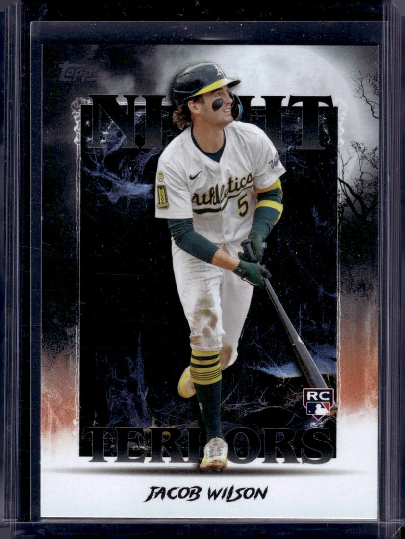 Jacob Wilson Rookie Card Night Terrors 2025 Topps #NT-11 Oakland Athletics: Topps Baseball MLB Trading & Sports Cards, Sports Cards for Sale Near Me, World Series & Hall of Fame Players Memorabilia, Refractors, X-Fractors, Numbered, SP, SSP, Valuable Auction Memorabilia Lots 