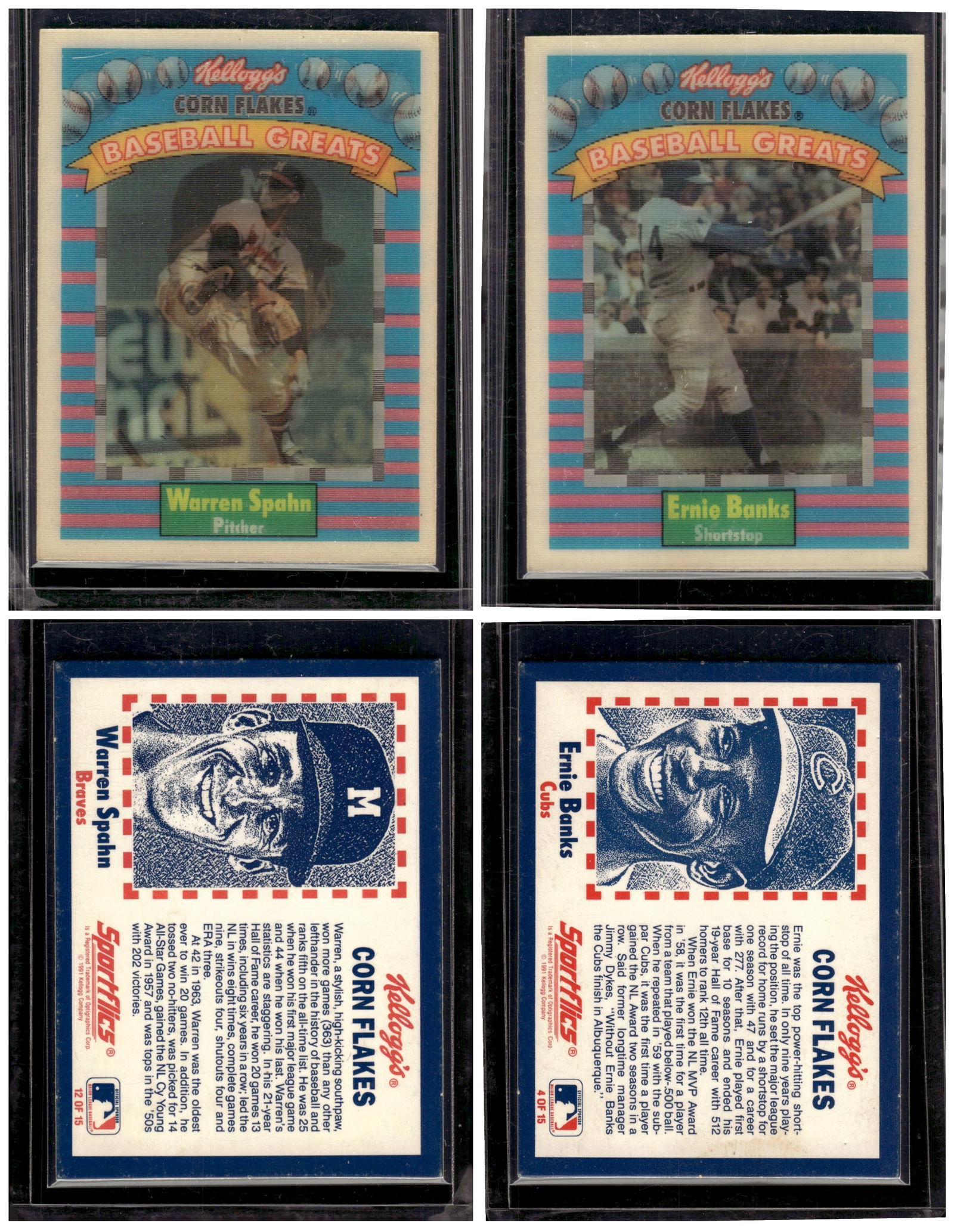Lot of 2 1991 Kellogg's Corn Flakes Baseball Greats. Ernie Banks & Warren Spahn (1 of 1)