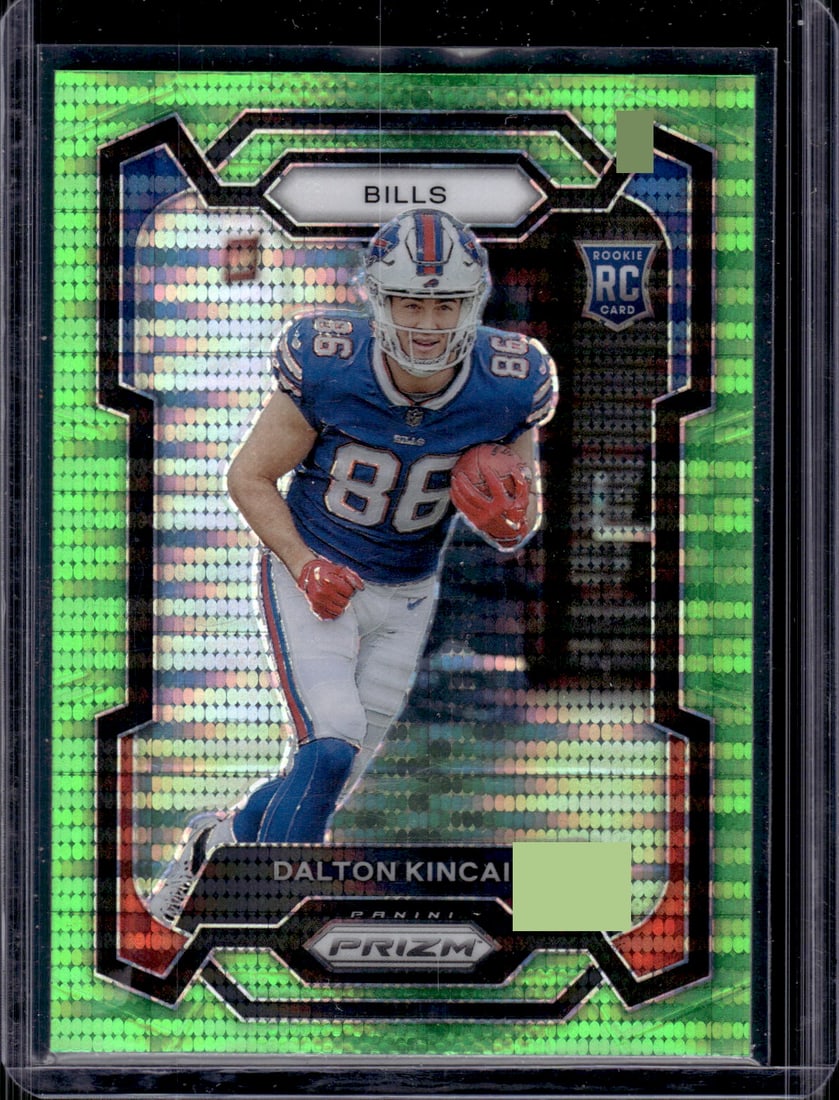 Dalton Kincaid Rookie Card Neon Green Pulsar 2023 Panini Prizm #308 Buffalo Bills: Panini Select, Prizm, Mosaic, Contenders, Zenith, Phoenix, Illusions, Absolute, Rookie NFL Sports Trading Cards, SP, SSP, Cards, Football Cards for Sale Near Me, Superbowl & Hall of Fame Player Cards,
