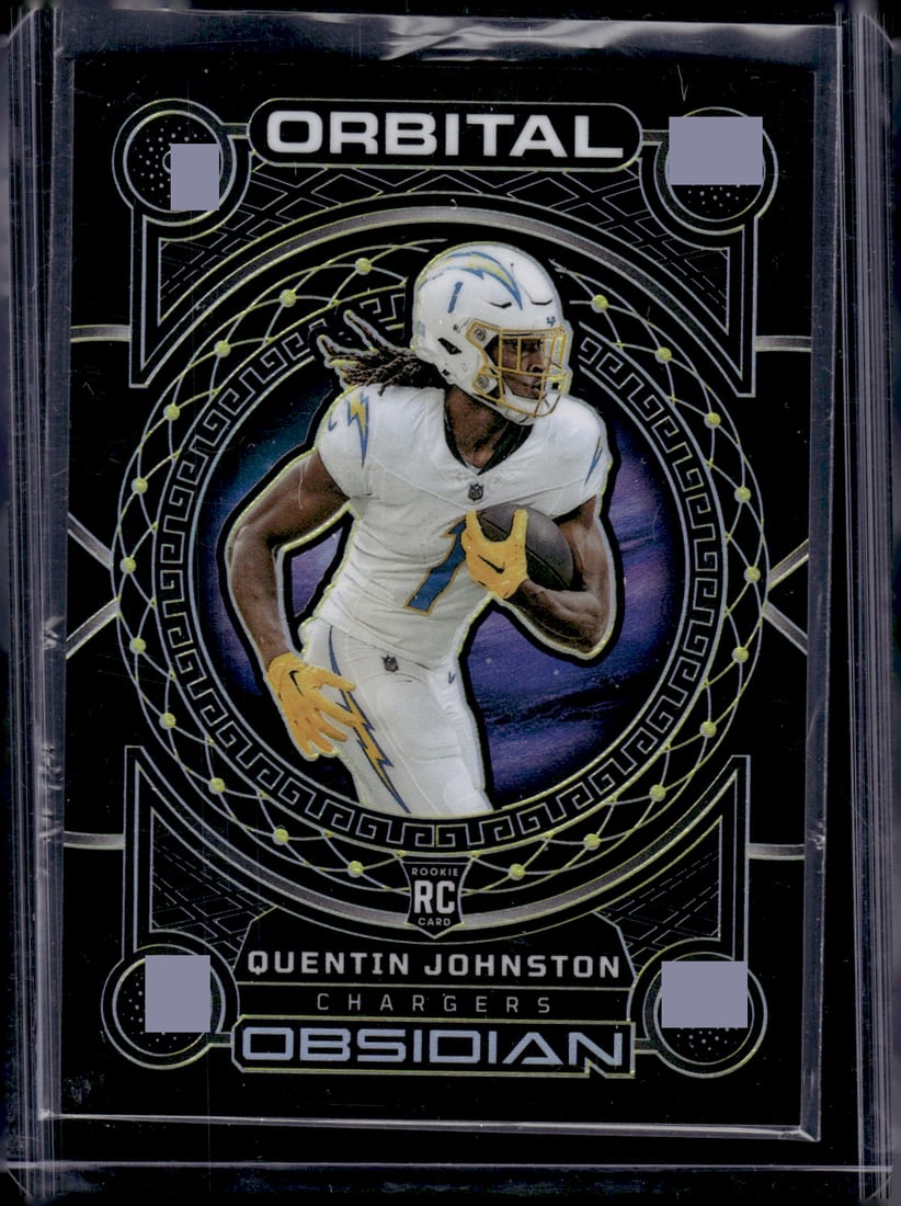 Quentin Johnston Rookie Card Green Electric Etch /25 2023 Panini Obsidian #14 Chargers: Panini Select, Prizm, Mosaic, Contenders, Zenith, Phoenix, Illusions, Absolute, Rookie NFL Sports Trading Cards, SP, SSP, Cards, Football Cards for Sale Near Me, Superbowl & Hall of Fame Player Cards,