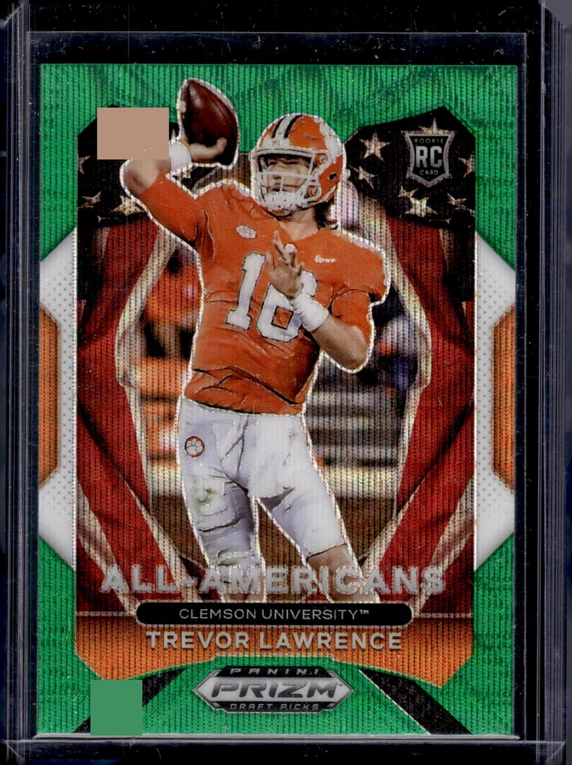 Trevor Lawrence Rookie Card Green Wave Prizm 2021 Prizm Draft Picks #181: Panini Select, Prizm, Mosaic, Contenders, Zenith, Phoenix, Illusions, Absolute, Rookie NFL Sports Trading Cards, SP, SSP, Cards, Football Cards for Sale Near Me, Superbowl & Hall of Fame Player Cards,