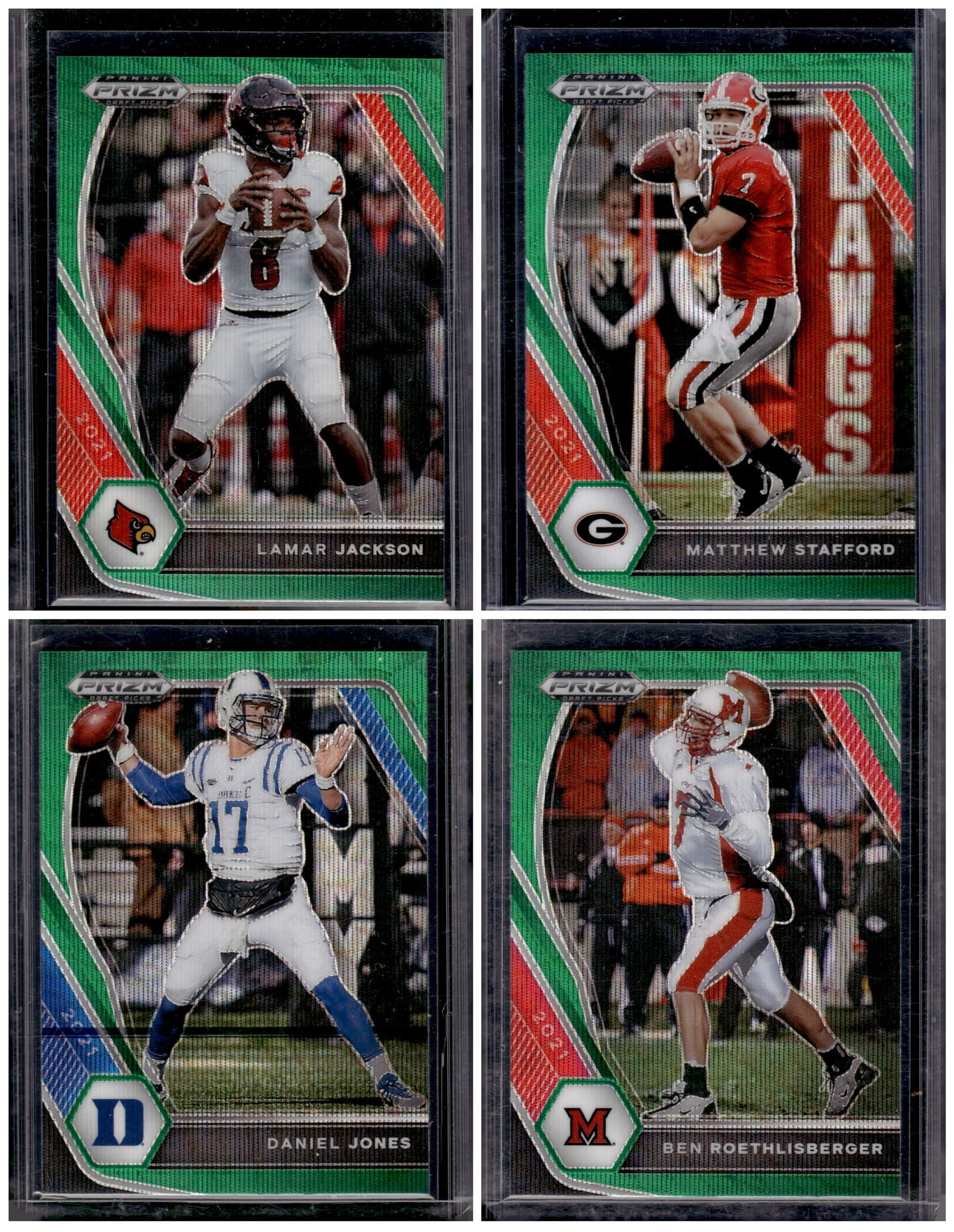 Lot of 4 2021 Prizm Draft Picks NFL QB Green Wave Prizms. Jackson, Stafford, Roethlisberger, Jones: Panini Select, Prizm, Mosaic, Contenders, Zenith, Phoenix, Illusions, Absolute, Rookie NFL Sports Trading Cards, SP, SSP, Cards, Football Cards for Sale Near Me, Superbowl & Hall of Fame Player Cards,
